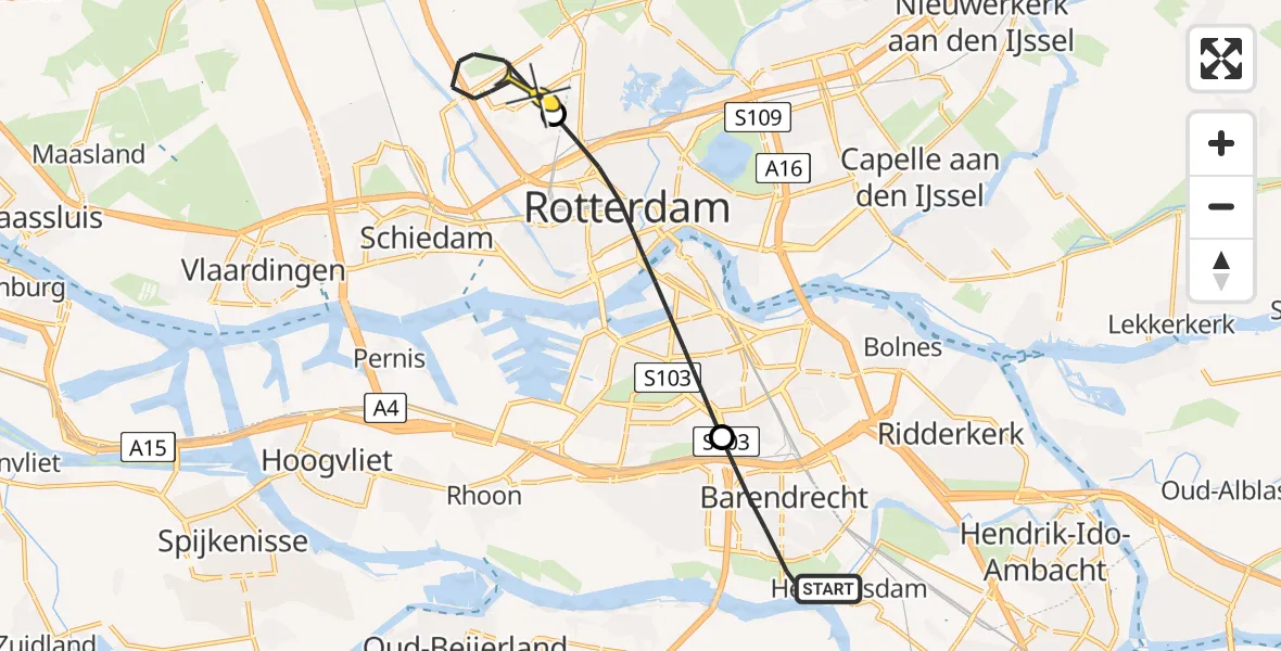 Routekaart van de vlucht: Lifeliner 2 naar Rotterdam The Hague Airport