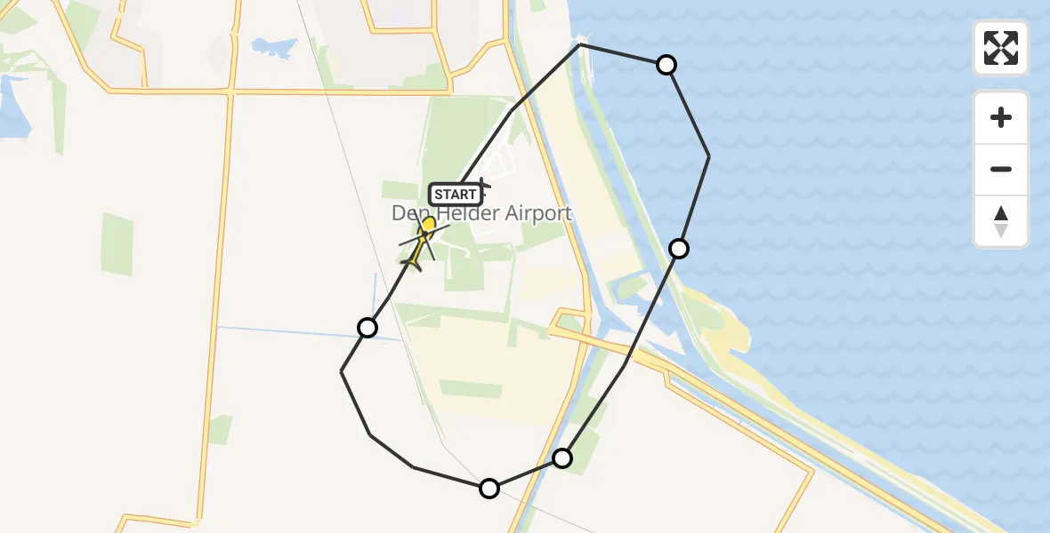 Routekaart van de vlucht: Kustwachthelikopter naar Vliegveld De Kooy