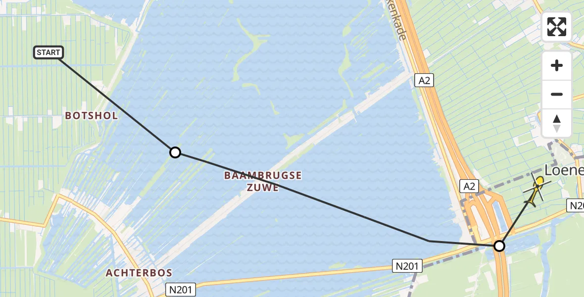Routekaart van de vlucht: Politiehelikopter naar Loenersloot