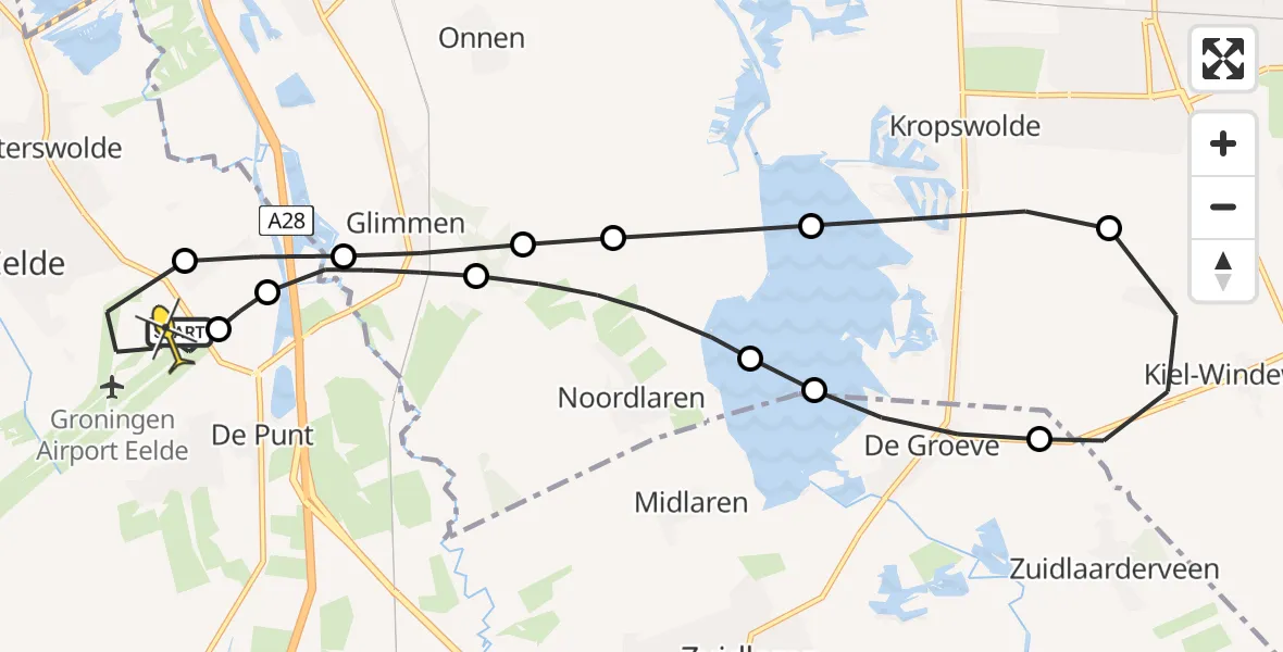 Routekaart van de vlucht: Lifeliner 4 naar Groningen Airport Eelde