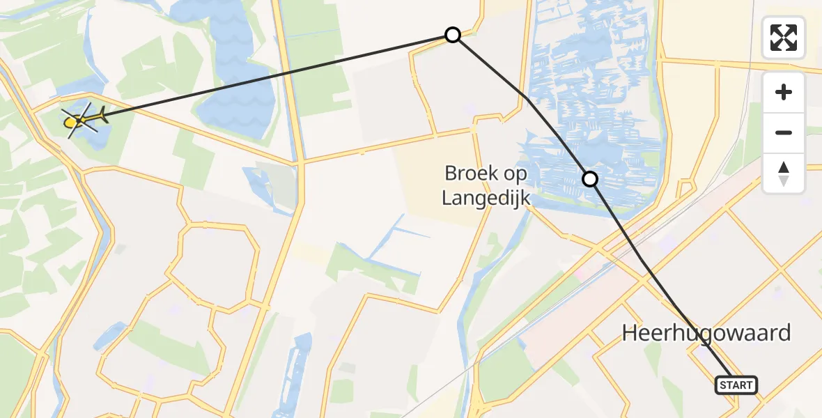 Routekaart van de vlucht: Politiehelikopter naar Koedijk