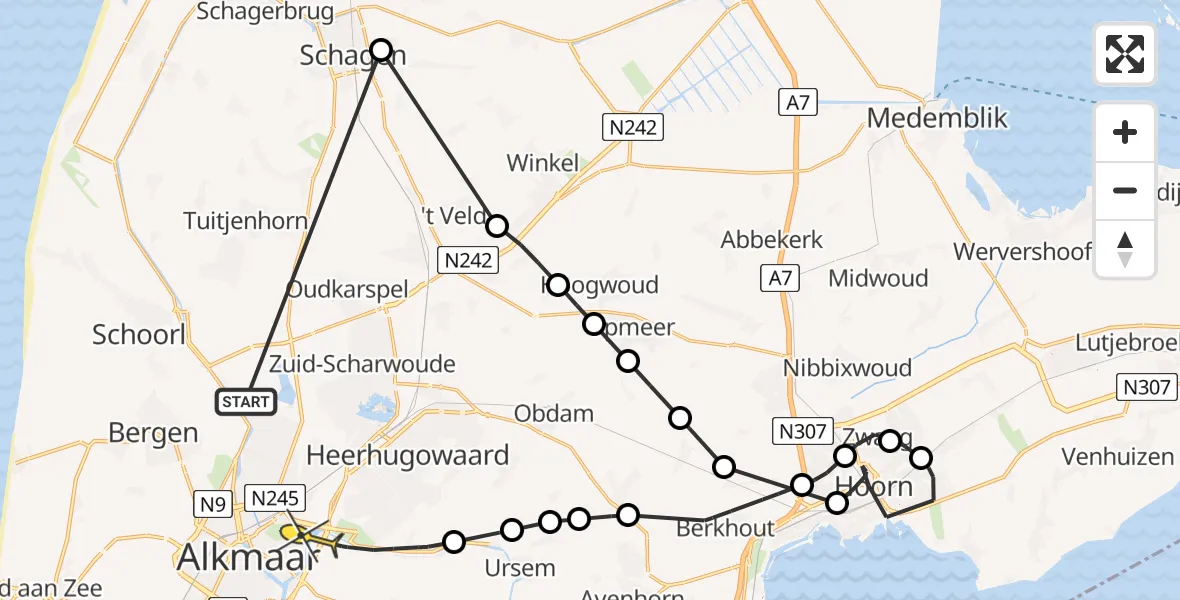 Routekaart van de vlucht: Politieheli naar Oudorp