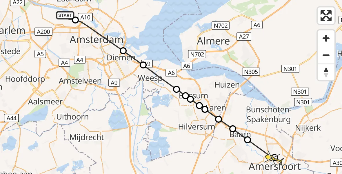 Routekaart van de vlucht: Lifeliner 1 naar Amersfoort