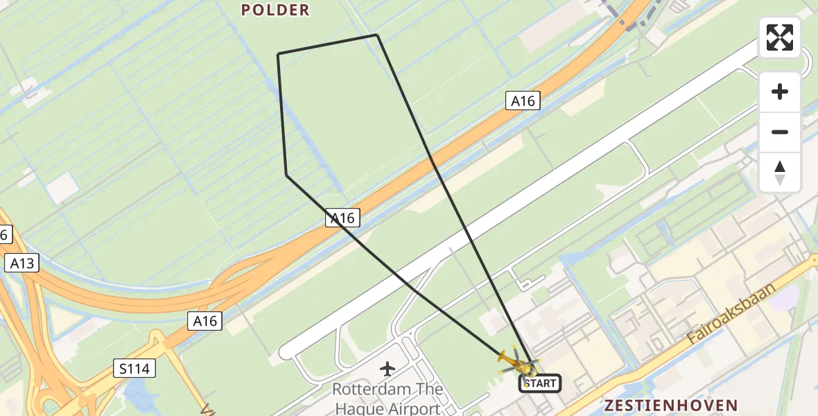 Vluchtroute Traumahelikopter Rotterdam The Hague Airport - Rotterdam The Hague Airport, 18 januari 2024, 20:19