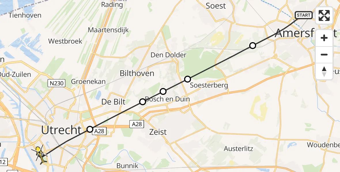 Routekaart van de vlucht: Lifeliner 1 naar Utrecht