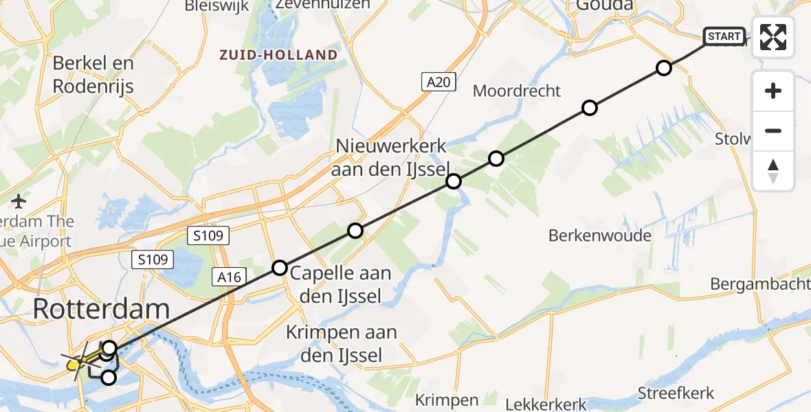 Routekaart van de vlucht: Lifeliner 2 naar Erasmus MC