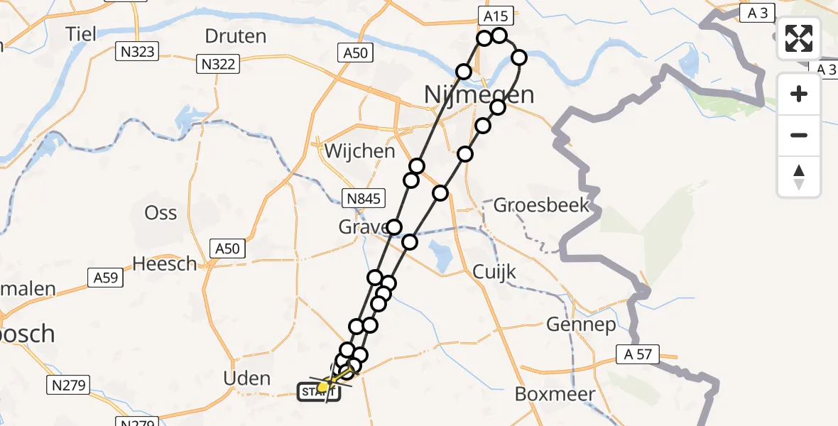 Routekaart van de vlucht: Lifeliner 3 naar Vliegbasis Volkel