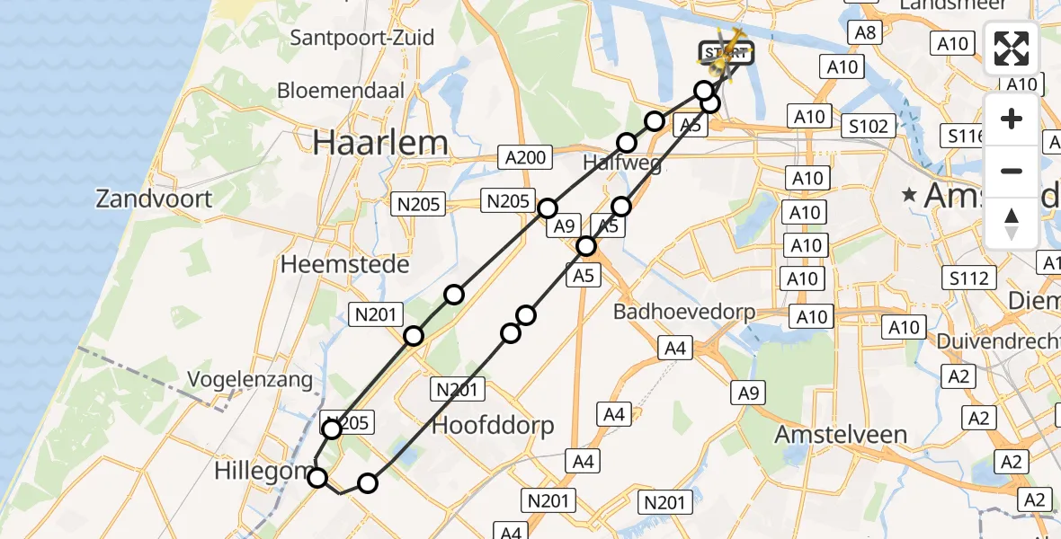 Vluchtroute Traumahelikopter Amsterdam Heliport - Amsterdam Heliport, 19 januari 2024, 06:39