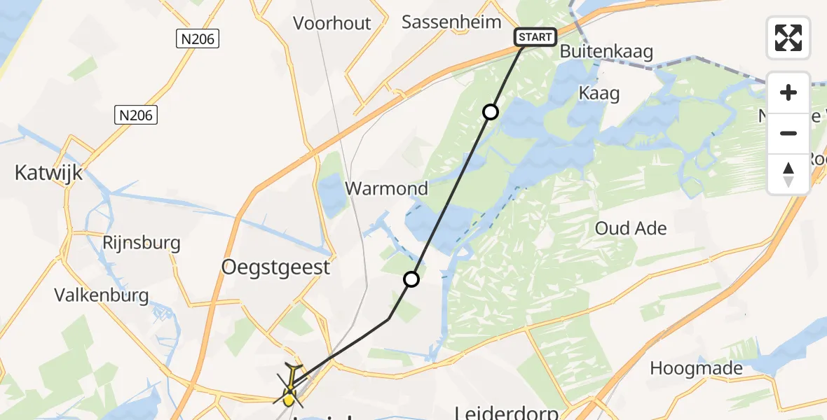 Routekaart van de vlucht: Lifeliner 2 naar Leiden