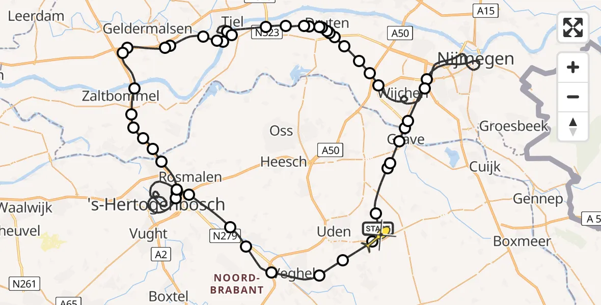 Routekaart van de vlucht: Politieheli naar Vliegbasis Volkel