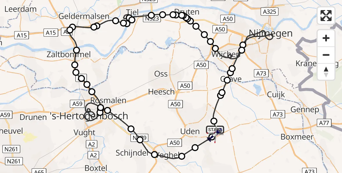 Routekaart van de vlucht: Politiehelikopter naar Vliegbasis Volkel