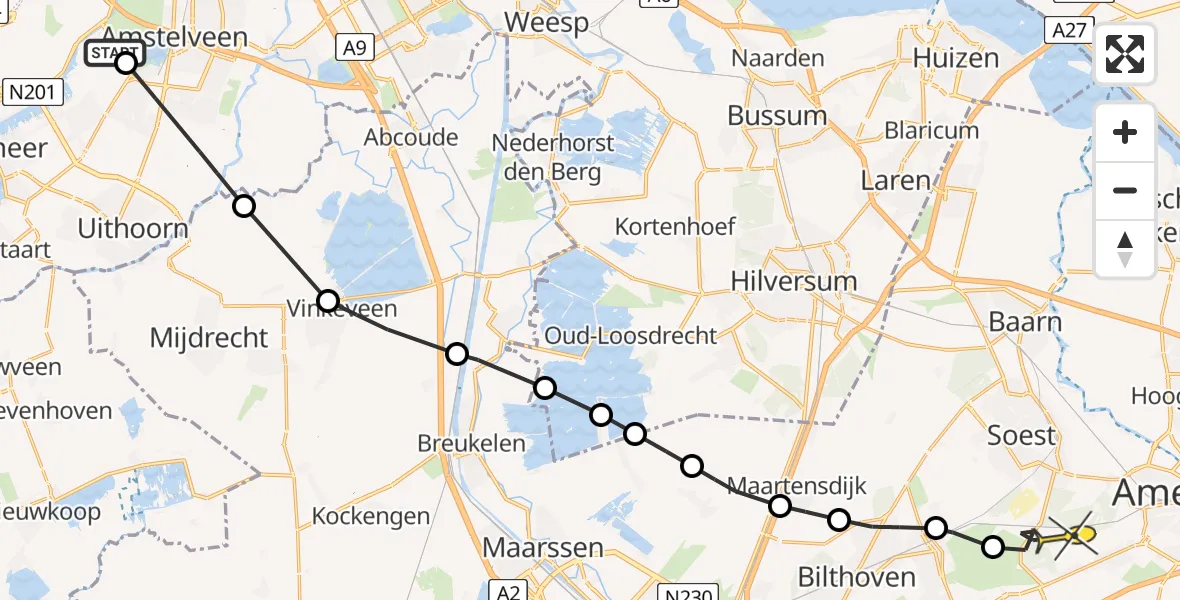 Routekaart van de vlucht: Politiehelikopter naar Soest