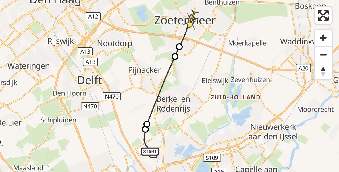 Routekaart van de vlucht: Lifeliner 2 naar Zoetermeer