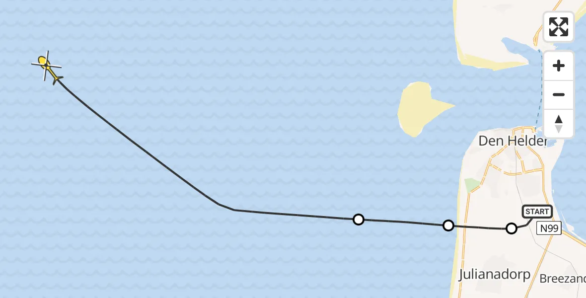 Routekaart van de vlucht: Kustwachthelikopter naar 