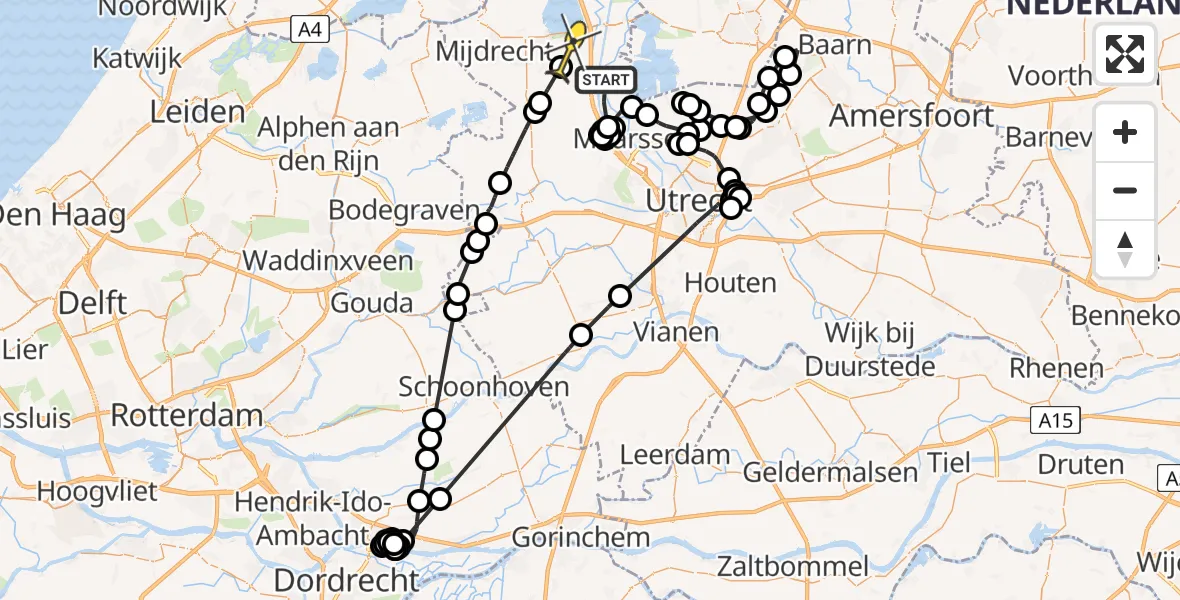 Routekaart van de vlucht: Politieheli naar Vinkeveen