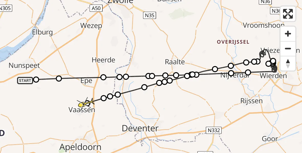Routekaart van de vlucht: Politieheli naar Vaassen