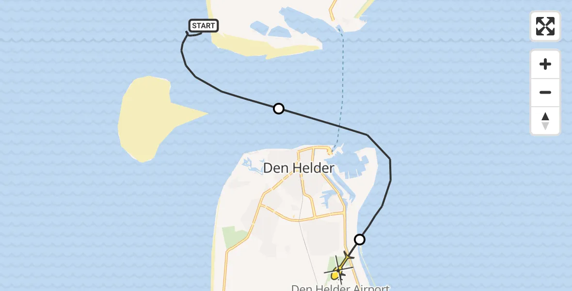 Routekaart van de vlucht: Kustwachthelikopter naar Vliegveld De Kooy