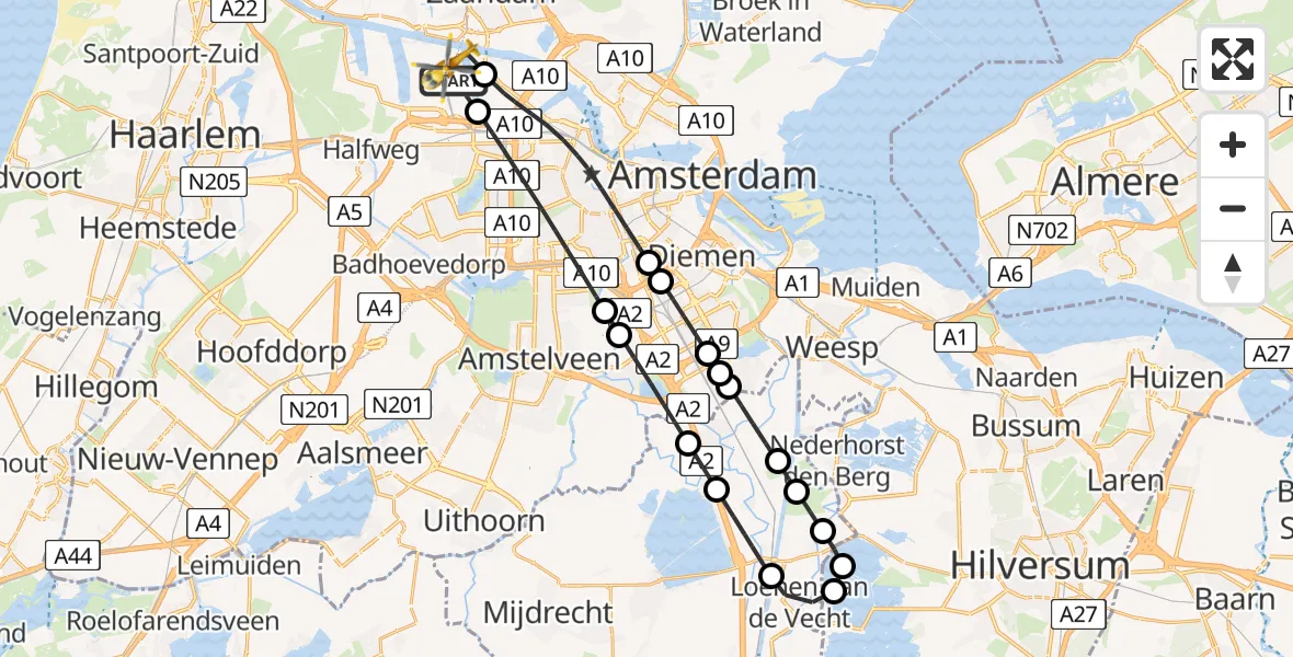 Vluchtroute Traumahelikopter Amsterdam Heliport - Amsterdam Heliport, 19 januari 2024, 10:28