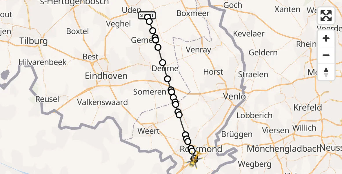 Vluchtroute Traumahelikopter Vliegbasis Volkel - Sint Odiliënberg, 19 januari 2024, 11:53