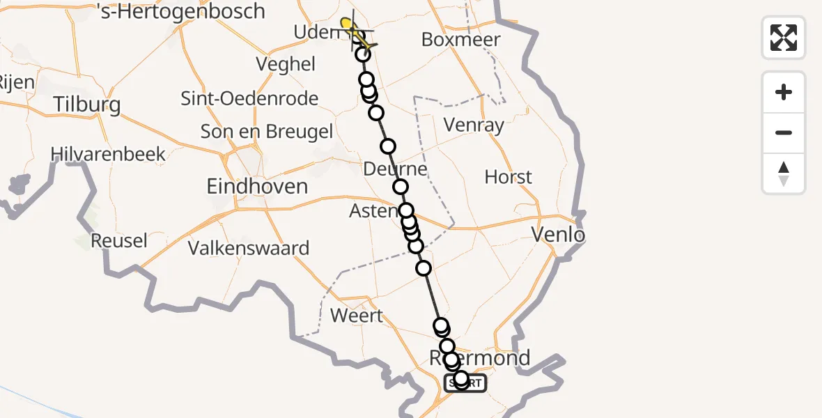 Routekaart van de vlucht: Lifeliner 3 naar Vliegbasis Volkel