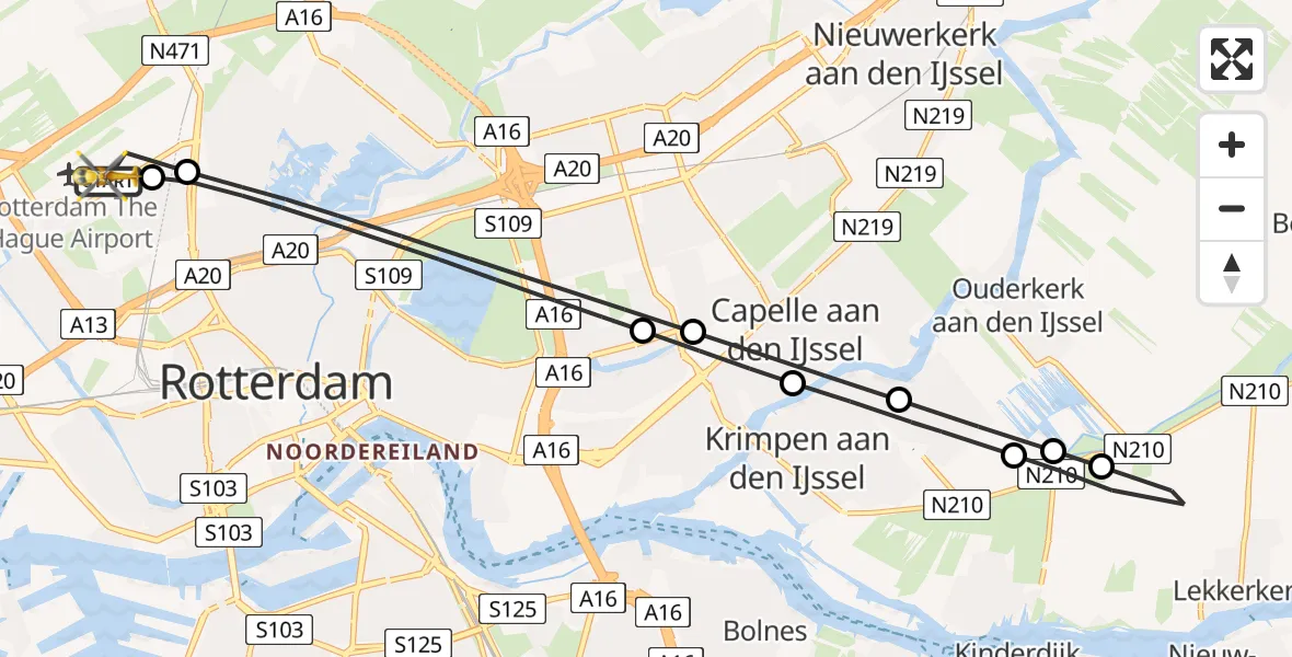 Vluchtroute Traumahelikopter Rotterdam The Hague Airport - Rotterdam The Hague Airport, 19 januari 2024, 12:19