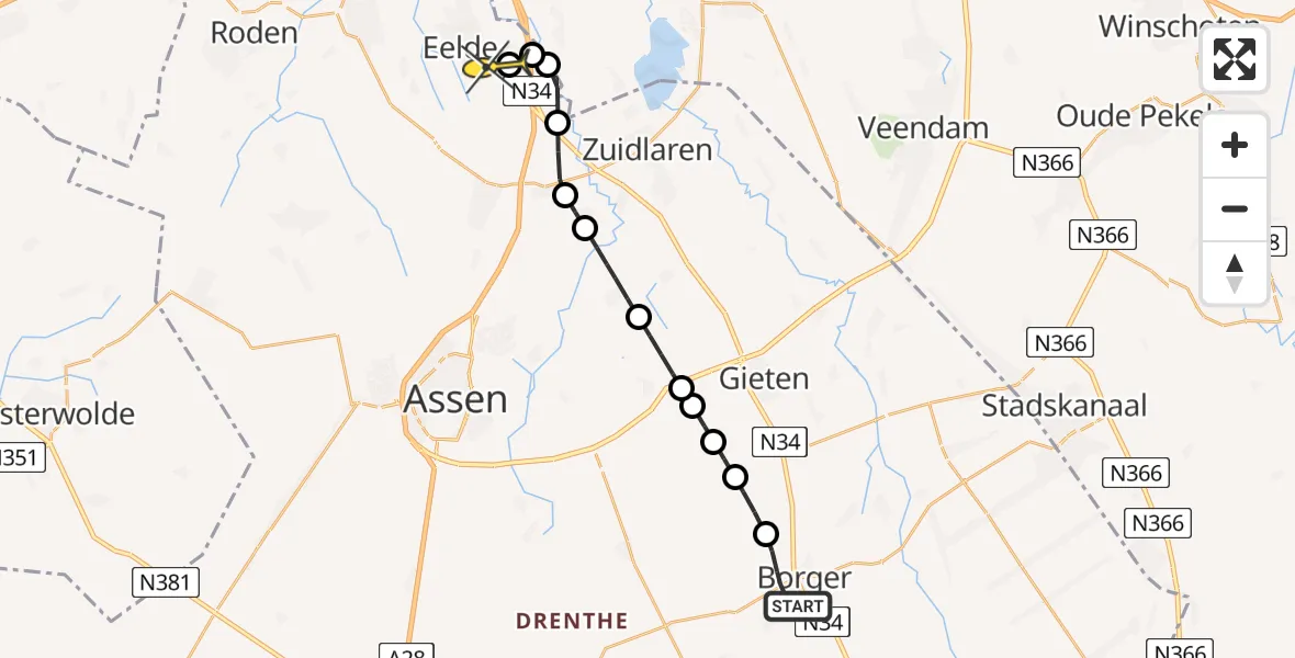 Routekaart van de vlucht: Lifeliner 4 naar Groningen Airport Eelde