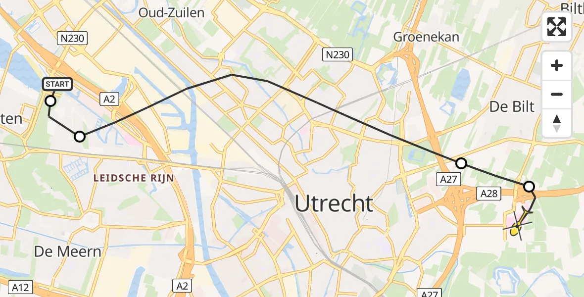 Routekaart van de vlucht: Lifeliner 2 naar Universitair Medisch Centrum Utrecht