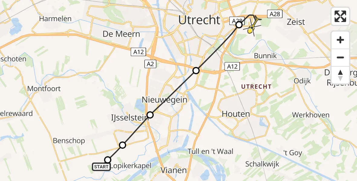 Routekaart van de vlucht: Lifeliner 2 naar Universitair Medisch Centrum Utrecht