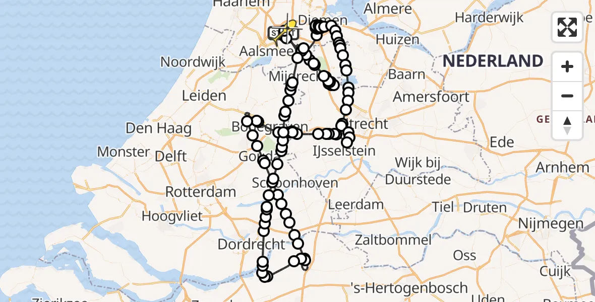 Routekaart van de vlucht: Politieheli naar Schiphol