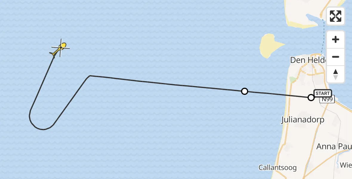 Routekaart van de vlucht: Kustwachthelikopter naar 
