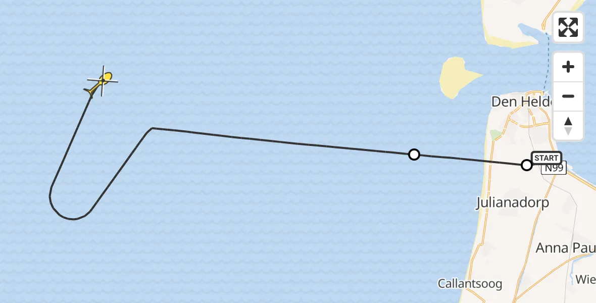 Vluchtroute  van Vliegveld De Kooy naar 