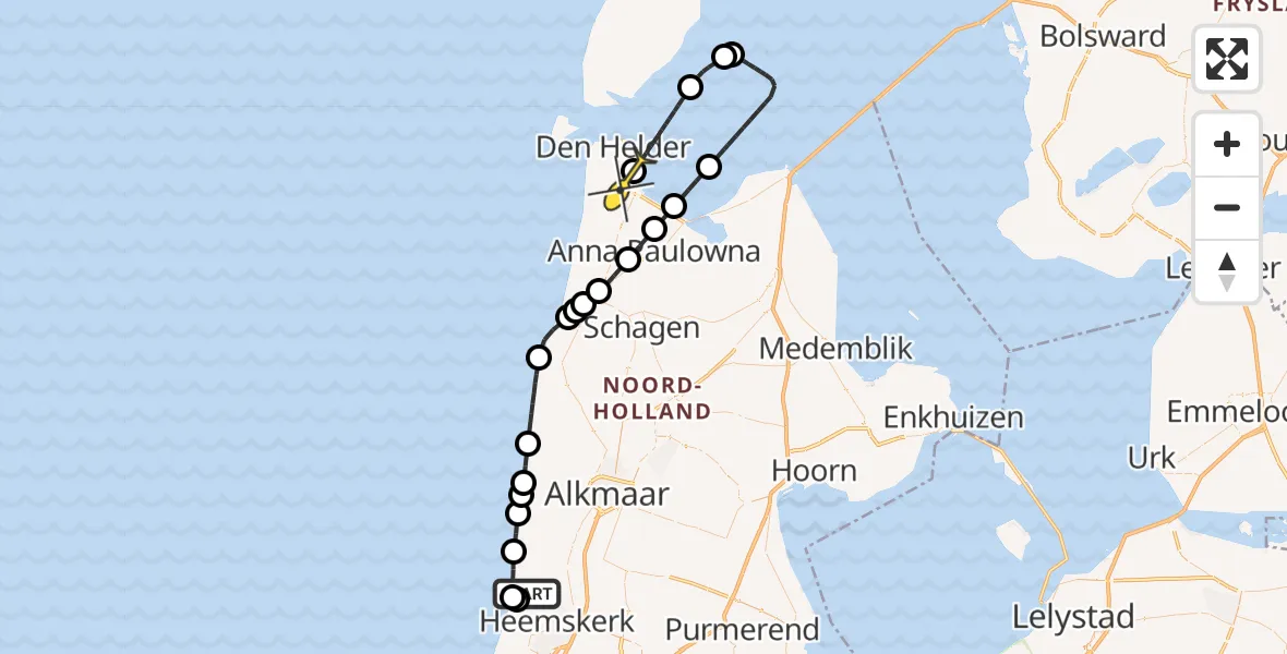 Routekaart van de vlucht: Kustwachthelikopter naar Vliegveld De Kooy