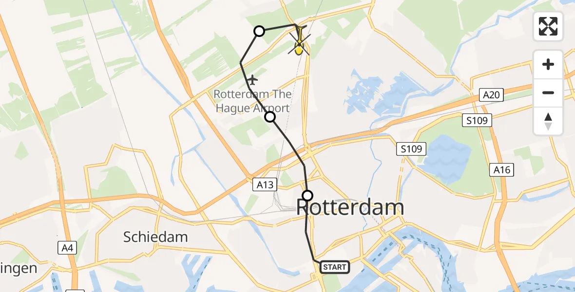 Routekaart van de vlucht: Lifeliner 2 naar Rotterdam