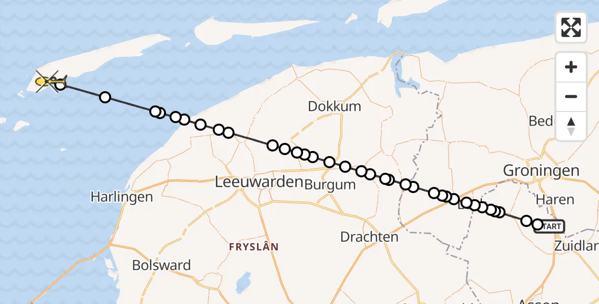 Routekaart van de vlucht: Lifeliner 4 naar West-Terschelling