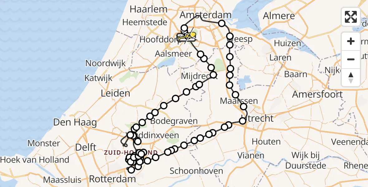 Routekaart van de vlucht: Politieheli naar Schiphol