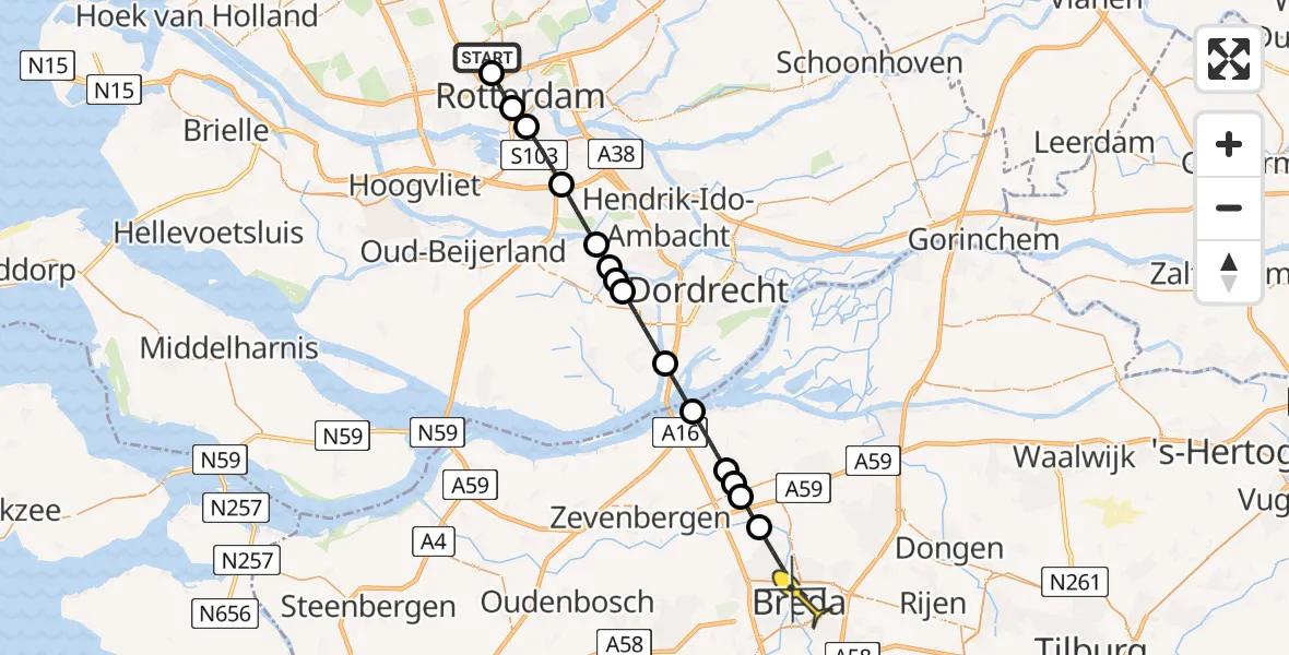 Routekaart van de vlucht: Lifeliner 2 naar Breda