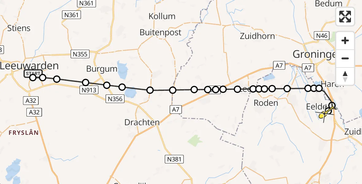 Routekaart van de vlucht: Lifeliner 4 naar Groningen Airport Eelde
