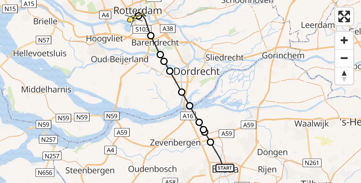 Routekaart van de vlucht: Lifeliner 2 naar Erasmus MC