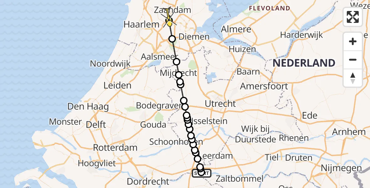 Routekaart van de vlucht: Traumaheli naar Amsterdam Heliport