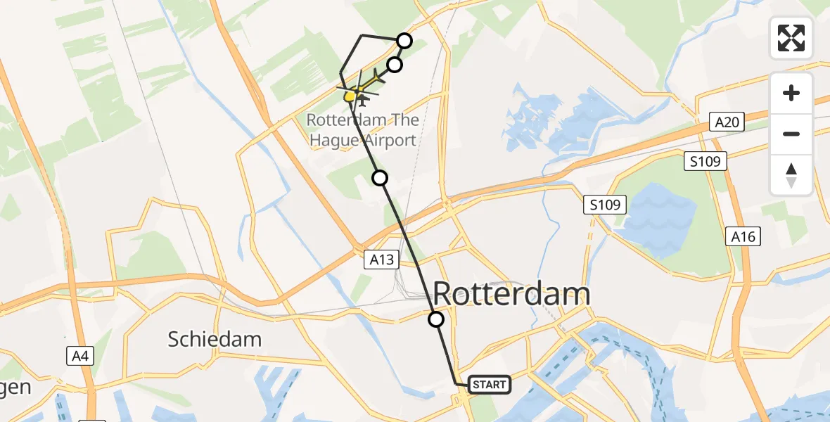 Routekaart van de vlucht: Lifeliner 2 naar Rotterdam The Hague Airport