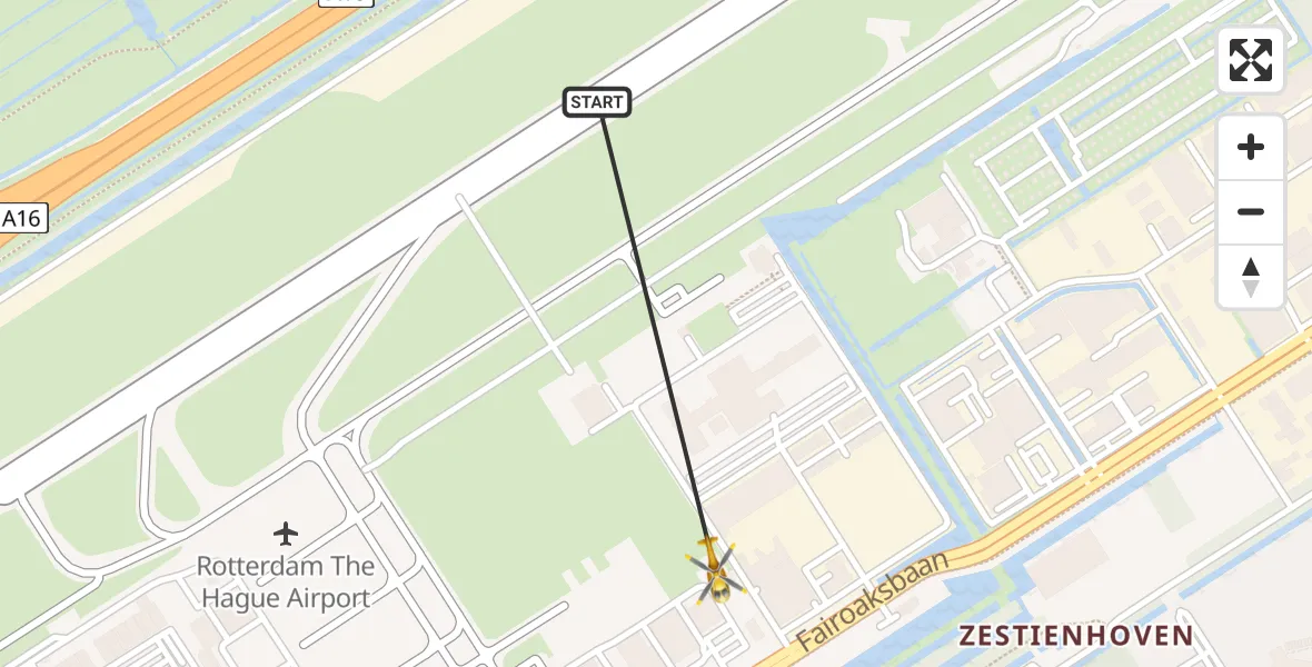 Vluchtroute Traumahelikopter Rotterdam The Hague Airport - Rotterdam The Hague Airport, 19 januari 2024, 21:19