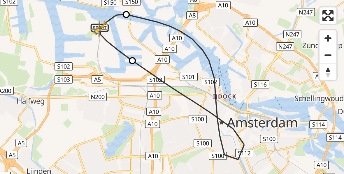 Vluchtroute Traumahelikopter Amsterdam Heliport - Amsterdam Heliport, 19 januari 2024, 22:42