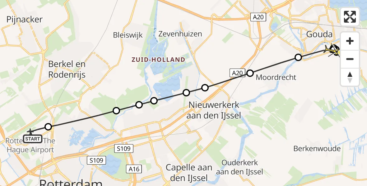 Routekaart van de vlucht: Lifeliner 2 naar Gouda