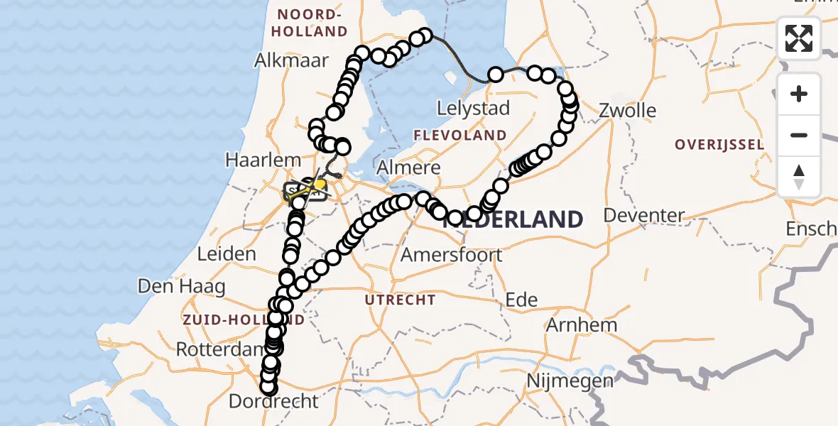 Routekaart van de vlucht: Politiehelikopter naar Schiphol
