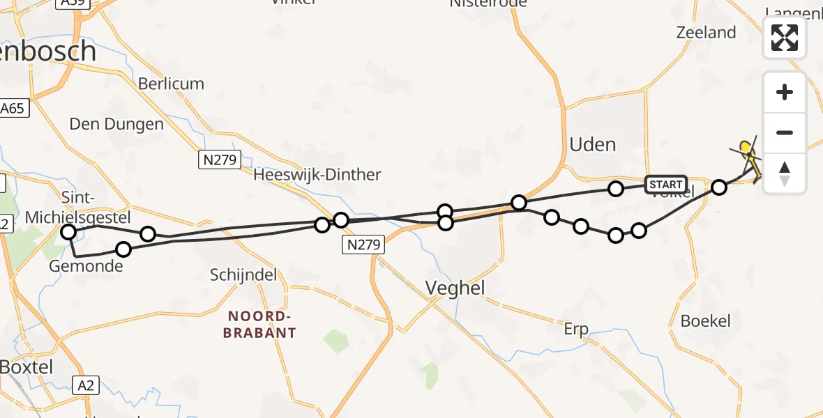 Routekaart van de vlucht: Lifeliner 3 naar Vliegbasis Volkel