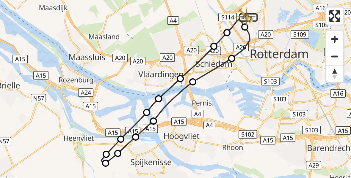 Vluchtroute Traumahelikopter Rotterdam The Hague Airport - Rotterdam The Hague Airport, 20 januari 2024, 09:24