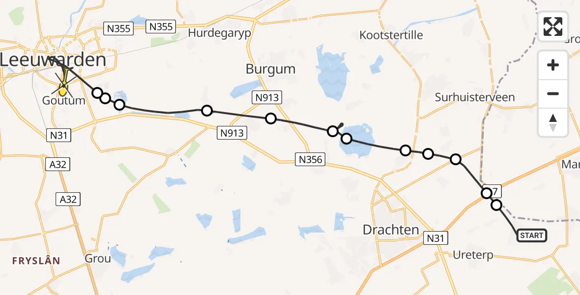 Routekaart van de vlucht: Lifeliner 4 naar Leeuwarden