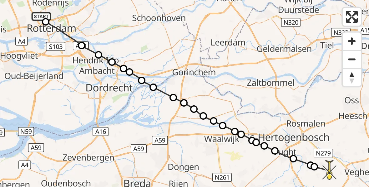 Routekaart van de vlucht: Lifeliner 2 naar Schijndel