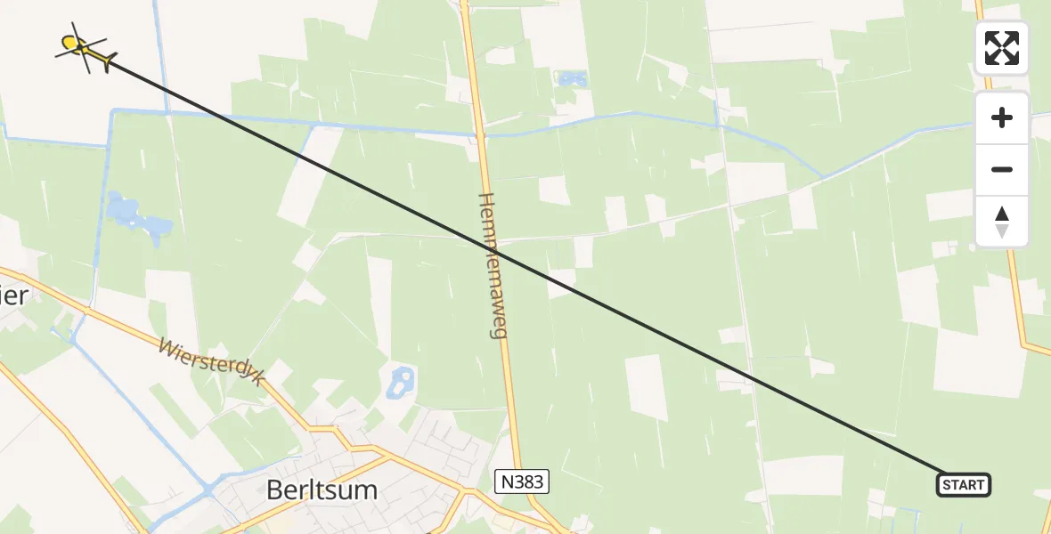 Routekaart van de vlucht: Ambulancehelikopter naar St.-Jacobiparochie