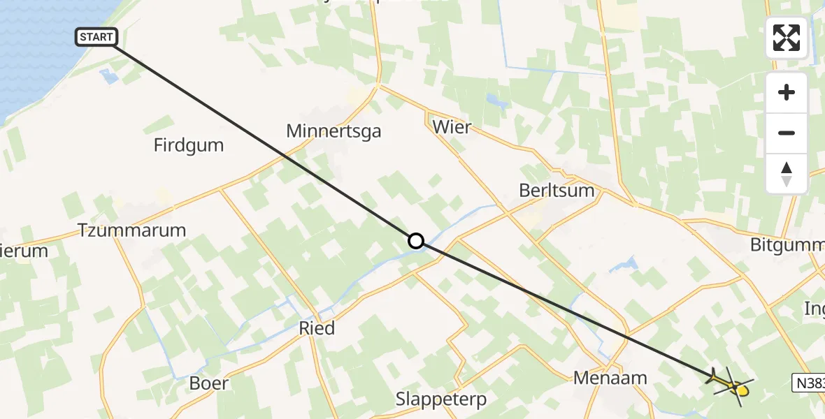 Routekaart van de vlucht: Ambulanceheli naar Menaam